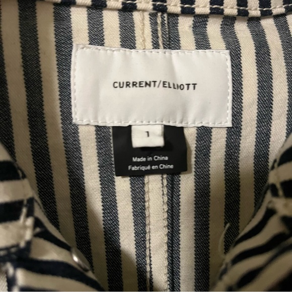 Current Elliot The Sleeveless Jumpsuit Dress White Navy Stripes Stretch Denim - Picture 14 of 16